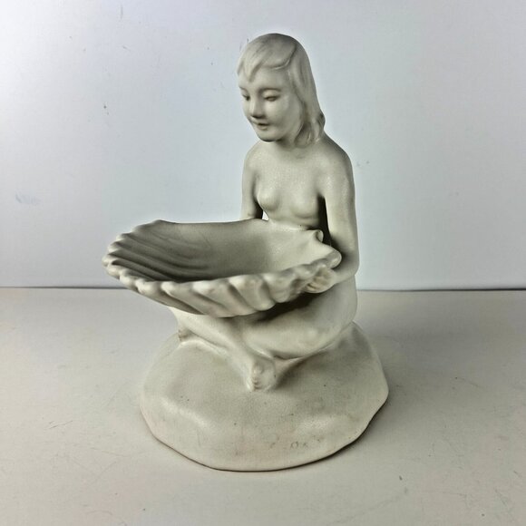 Van Briggle Pottery Lady Maiden Ivory Nude Girl 8" with Shell Vintage